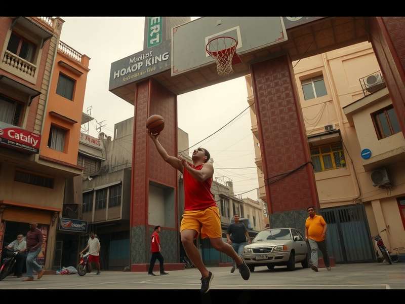 Slum Hoop King - Main Game Screen Slum Hoop King Main Screen showing a street court in Mumbai slums